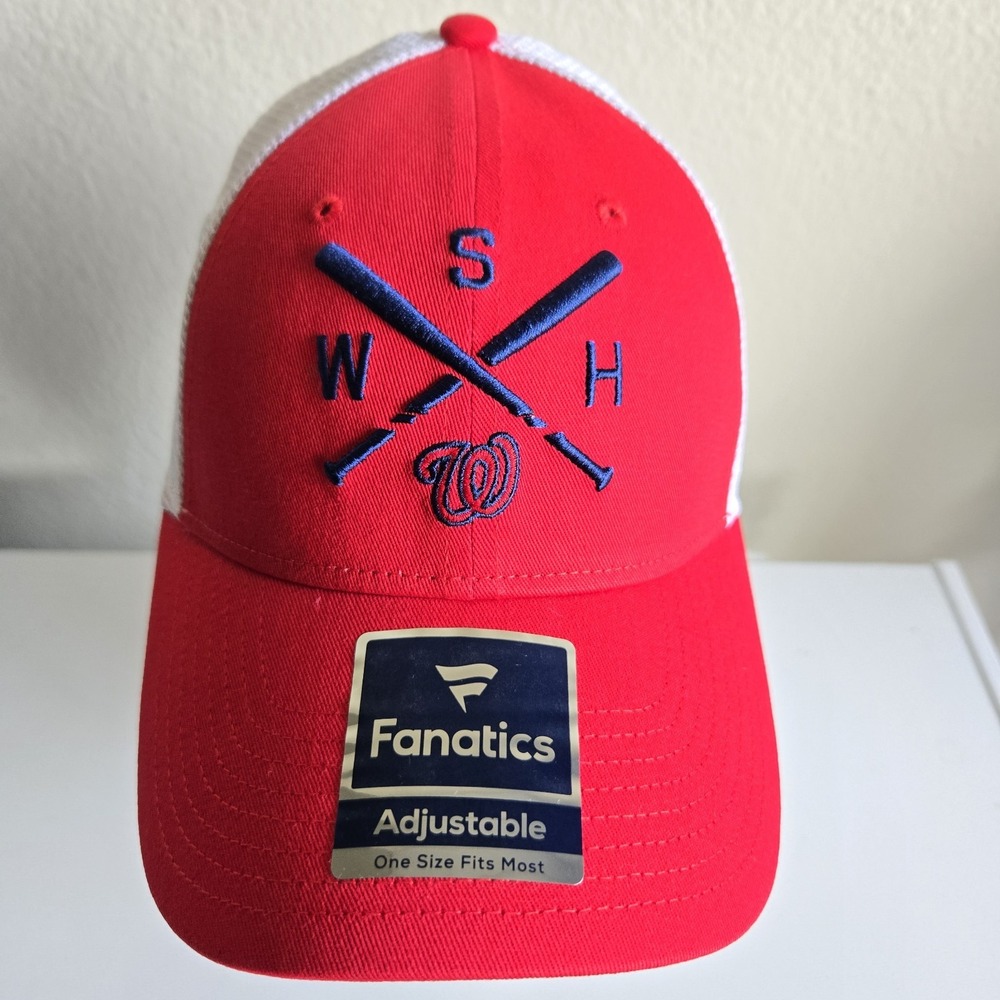 Washington Nationals Mesh Trucker Snapback‎ Hat Cap White Red Retro Cross Bat